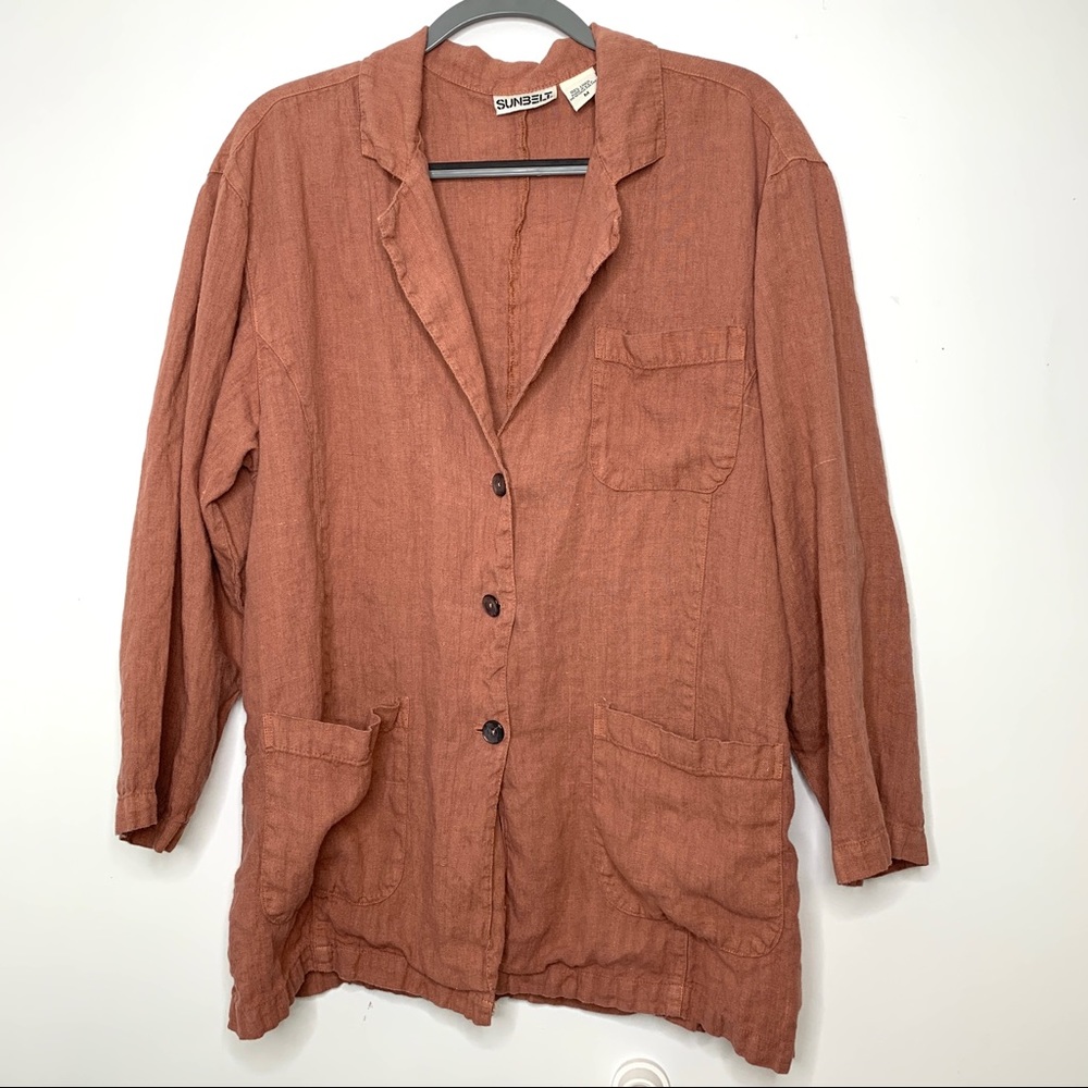 Sunbelt Linen Burnt Mauve Pink Button Up Blouse Medium